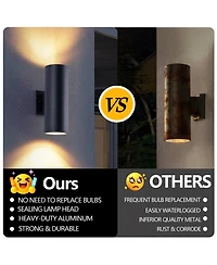 Midola Modern Outdoor Porch Light Patio Light in 2 Lights with Aluminum Cylinder and Tempered Glass Cover Waterproof Wall Sconce 2 Pack