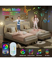 homfan Kids Upholstered Platform Bed with Bear-Shaped Adjustable Headboard and Rgb Led Lights, App/Remote Control, No Box Spring Needed