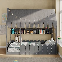 Streamdale Furniture Twin Montessori House Bed with Fence, Storage and Lights
