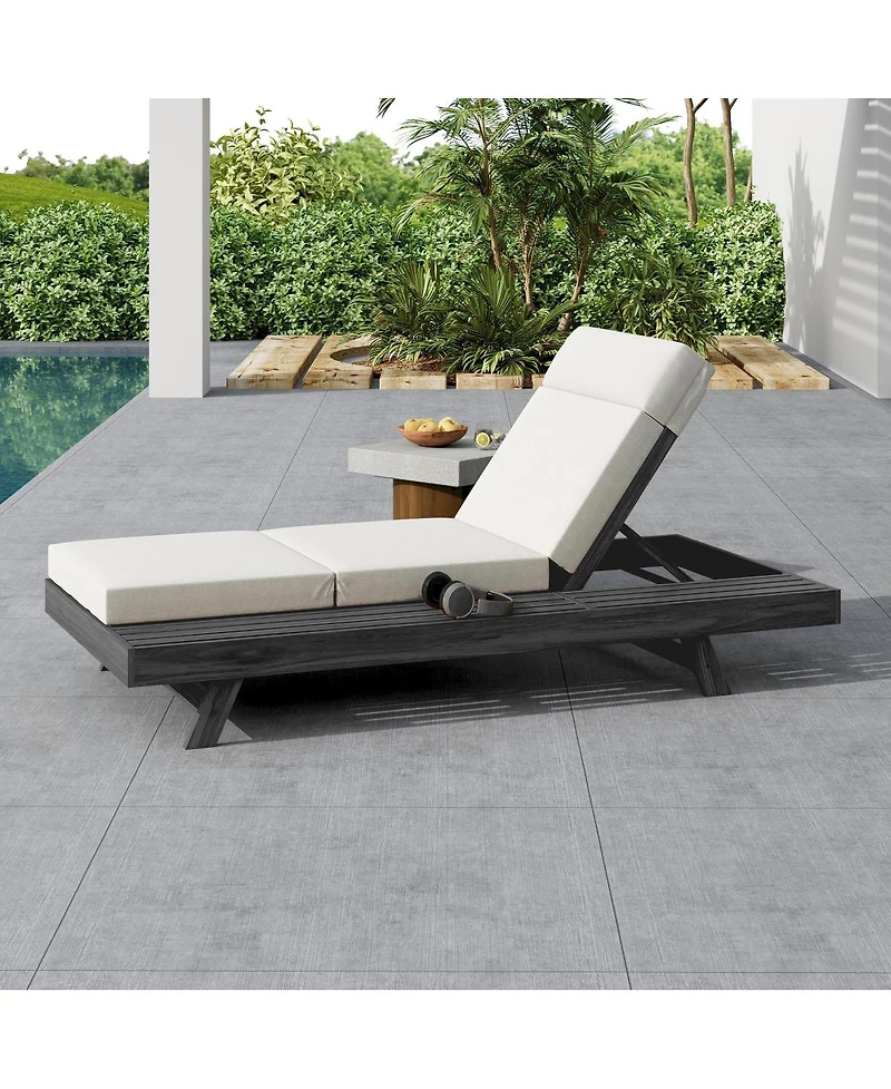 Streamdale Furniture Acacia Wood Lounge Chaise Set with Water-Resistant Cushions