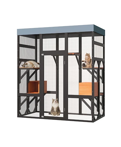 Streamdale Furniture Large Outdoor Cat Enclosure With 5 Platforms And 2 Napping Houses
