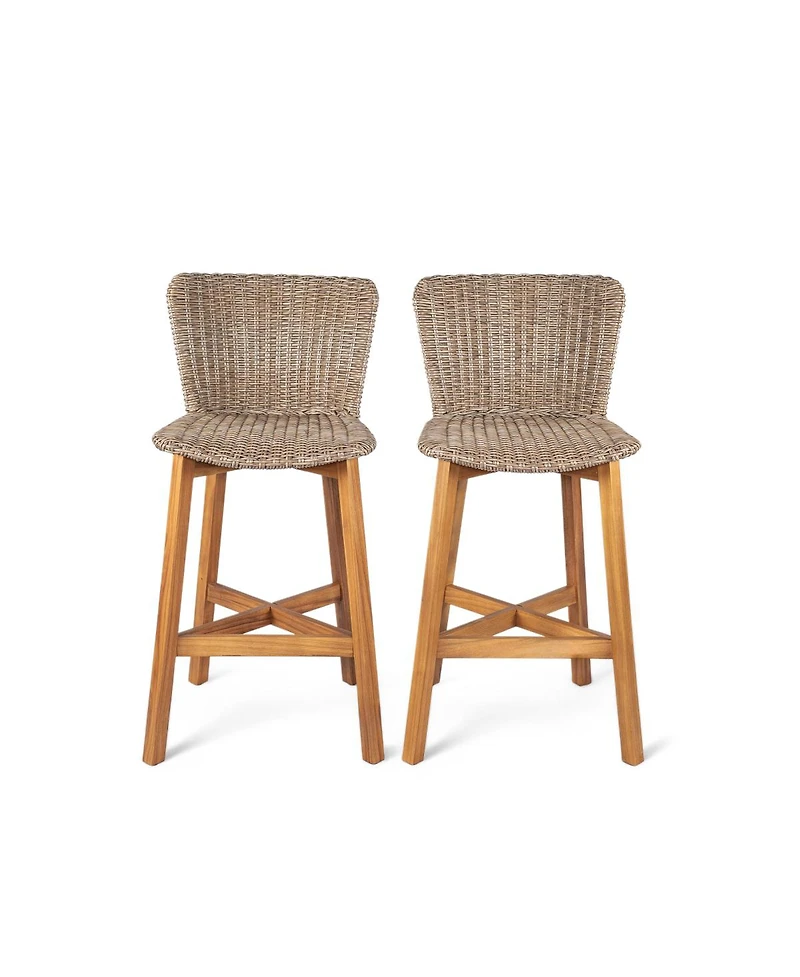 Streamdale Furniture Lymington Teak-Finish Outdoor Bar Stools, Set of 2