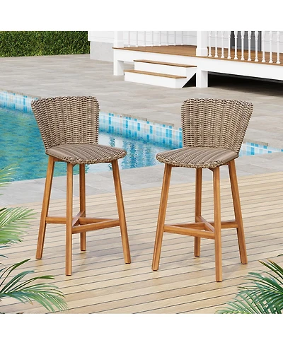 Streamdale Furniture Lymington Teak-Finish Outdoor Bar Stools, Set of 2