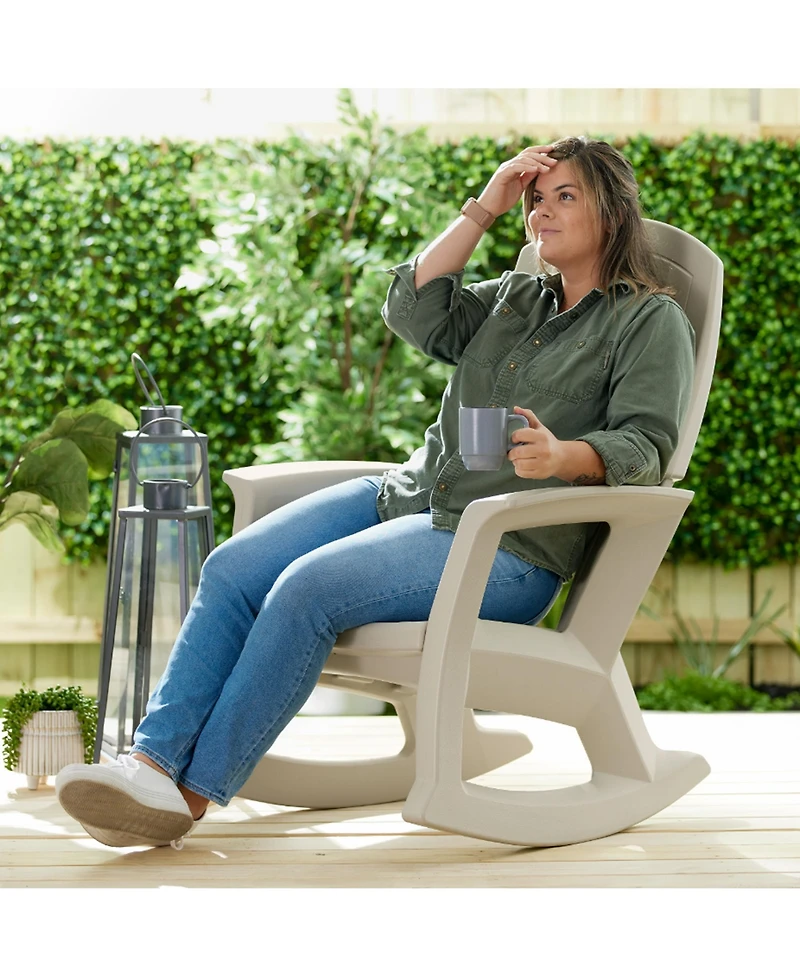 Semco Plastics Rockaway Heavy Duty Resin All-Weather Outdoor Rocking Chair, Tan