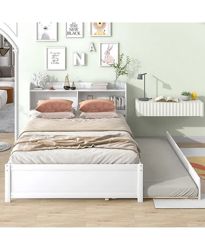 Streamdale Furniture Full Size Bed With Trundle And Bookcase Headboard