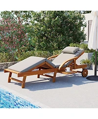 Streamdale Furniture 77.5" Adjustable Acacia Wood Outdoor Lounge Chair with Cushions and Side Tray