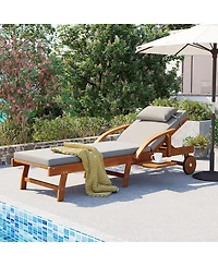 Streamdale Furniture 77.5" Adjustable Acacia Wood Outdoor Lounge Chair with Cushions and Side Tray