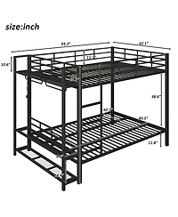 Streamdale Furniture Queen Size Metal Bunk Bed With Storage Shelves, Hooks, And Led Lights