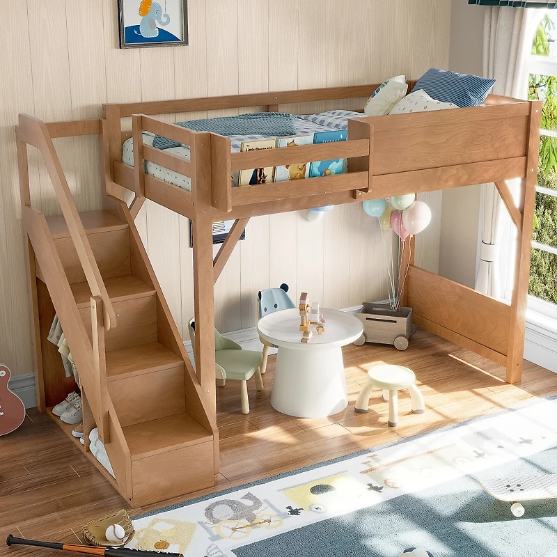 Streamdale Furniture Twin Size Loft Bed With Wardrobe, Storage, And Stairs