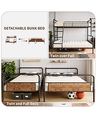 homfan Modern Metal Bunk Bed Frame with Guardrails and Secure Ladder, Convertible Split Design, Under-Bed Storage Clearance, Industrial Style