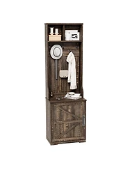 homfan Farmhouse 3-in-1 Hall Tree with Coat Hooks, Shoe Bench, Cubby Storage and Barn Door Cabinet, Space-Saving Entryway Organizer, Easy Assembly