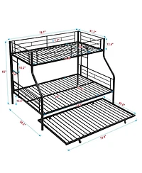 Streamdale Furniture Twin Over Full With trundle Metal Bunk Bed , No Box Spring Needed, Easy Assemble