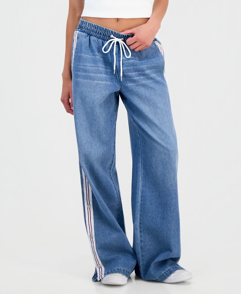 Madden Girl Juniors' Pull-On Side-Stripe Wide Leg Jeans