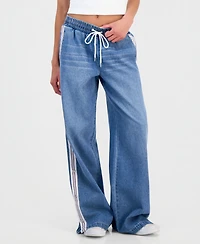 Madden Girl Juniors' Pull-On Side-Stripe Wide Leg Jeans