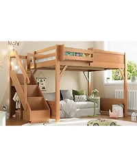 Streamdale Furniture Full Size Solid Wood Loft Bed with Wardrobe, Storage, and Stairs