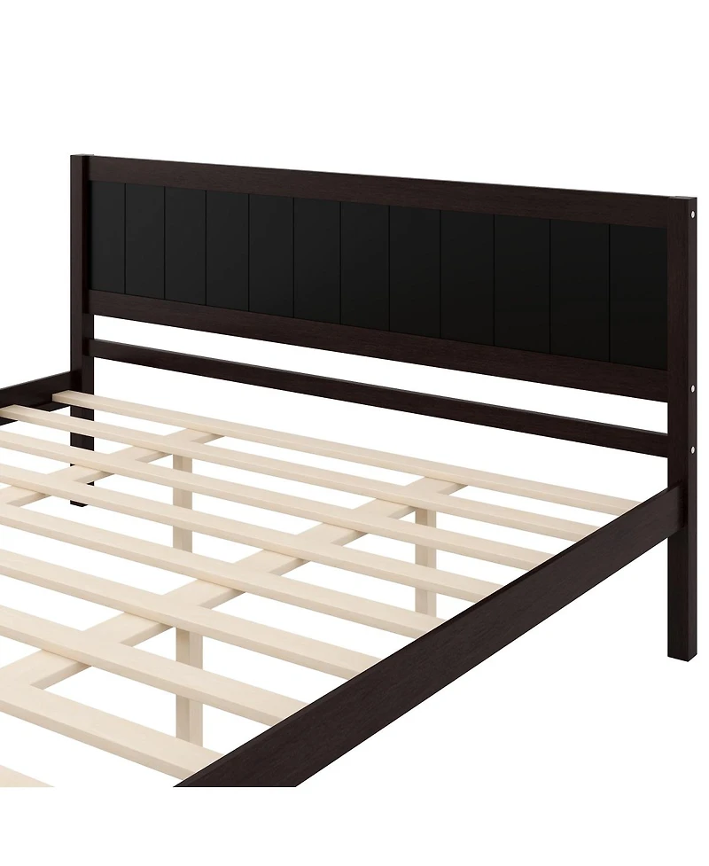 Streamdale Furniture King Espresso Platform Bed Frame with Headboard and Wood Slats