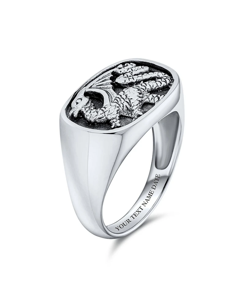 Bling Jewelry Men's Statement Dragon Signet Ring Rectangle Gothic Shield Oxidized .925 Sterling Silver