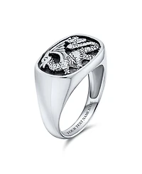 Bling Jewelry Men's Statement Dragon Signet Ring Rectangle Gothic Shield Oxidized .925 Sterling Silver