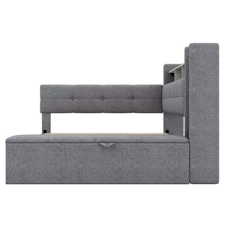 Streamdale Furniture Upholstered Daybed With Storage, Drawers, Usb, Led Lights, And Shelves