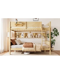 Streamdale Furniture Queen over Queen Solid Wood Bunk Bed with Storage Shelves