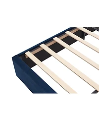 Streamdale Furniture Queen Size Velvet Wingback Platform Bed with Vertical Channel Tufted Headboard