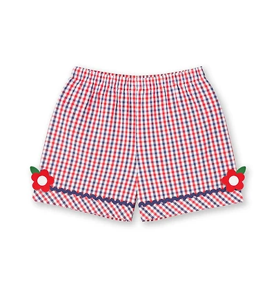 Florence Eiseman Big Girls Plaid Seersucker Shorts With Ric Rac and Flowers