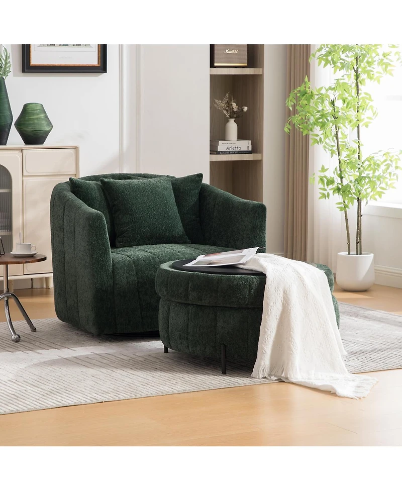 Streamdale Swivel Barrel Chair and Half with Storage Ottoman Set