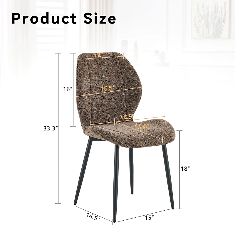 Streamdale Furniture 4-Piece Retro Minimalist Brown Fabric Dining Chairs with Black Metal Legs
