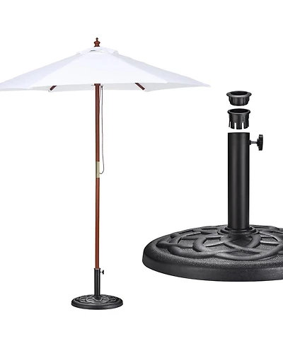Yescom Solid Wood Patio Umbrella w/ Retro Base Pulley Lift for Resort Outdoor Event Decor Rental Wedding Party Small Table