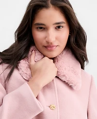 CeCe Women's Faux-Fur Club Collar Mid-Length Lined Coat