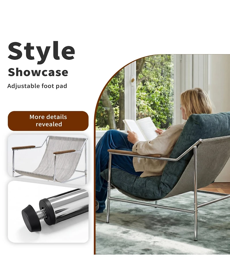 Rainsken Modern Single Reading Accent Chair, Comfy Chenille Sofa Chair, Corner Balcony Armchair, Metal Frame, for Living Room Bedroom Home Belcony