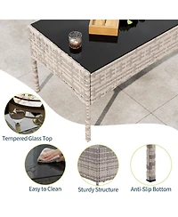 homfan Patio Furniture Set 4 Piece Outdoor Conversation Set, All Weather Wicker Rattan Chairs with Cushions and Glass Top Storage Coffee Table