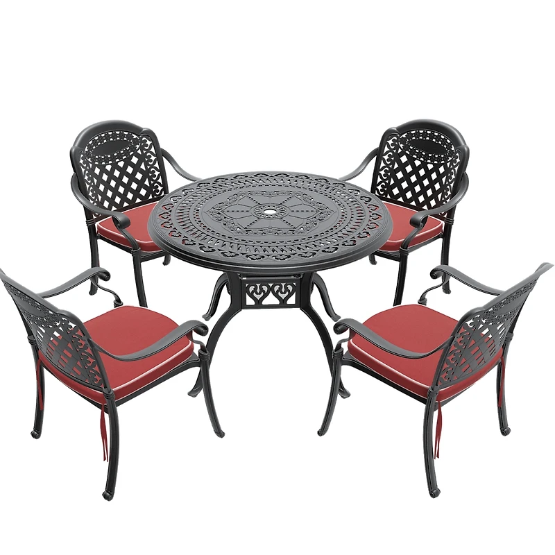 Streamdale Furniture 5-Piece Cast Aluminum Patio Furniture Set with Cushions