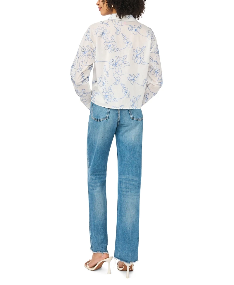 Vince Camuto Women's Cropped Embroidered Button Down Blouse
