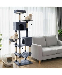 Gymax Tall Cat Tree 2 Condos Sisal Scratching Posts Plush Perch Hammock Basket