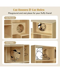 Streamdale Furniture 2-in-1 Wood Cat House and Bookshelf with Storage