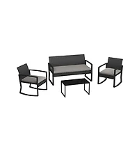 homfan 4 Piece Patio Furniture Set, Pe Rattan Outdoor Rocking Chair Conversation Set with Coffee Table, Wicker Table and Chairs