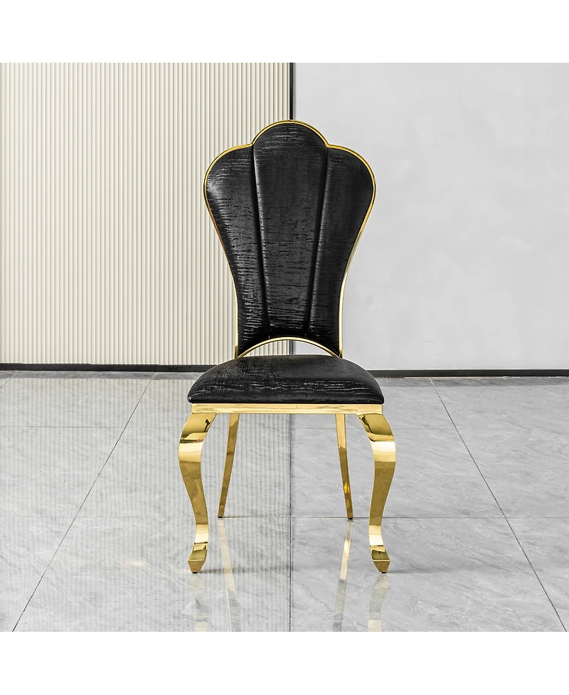 Streamdale Furniture Set of 2 Modern Pu Leather Dining Chairs with Gold Stainless Steel Legs