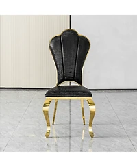 Streamdale Furniture Set of 2 Modern Pu Leather Dining Chairs with Gold Stainless Steel Legs