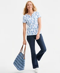 Style & Co Women's Printed Short-Sleeve Henley Top, Macy's Exclusive