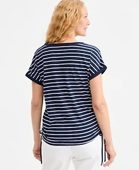 Style & Co Women's Striped Ruched Tie Hem T-Shirt, Macy's Exclusive