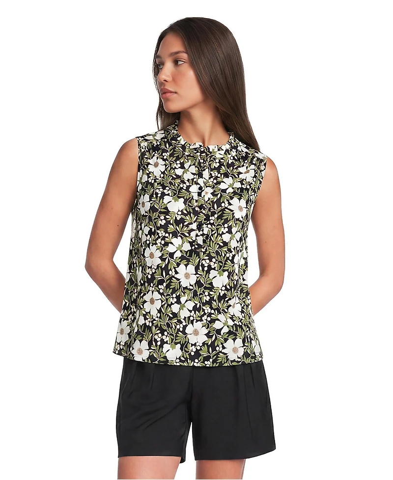 Lands' End Women's Linen Blend Ruffle Trim Tank Top