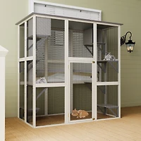 Streamdale Furniture Large Wooden Outdoor Catio with Asphalt Roof, 6 Platforms and 2 Napping Boxes