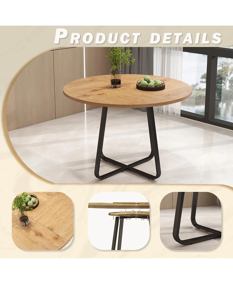 Streamdale Furniture Round Modern Dining Table with X-Shaped Metal Base for 4-6 People
