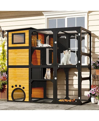 Streamdale Furniture 4-Tier Weatherproof Outdoor Catio with Platforms and Resting Rooms