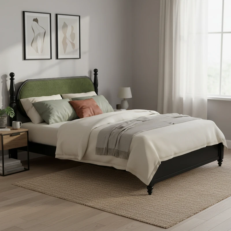 Streamdale Furniture Queen Solid Wood Platform Bed with Upholstered Headboard