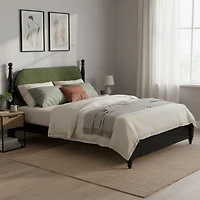Streamdale Furniture Queen Solid Wood Platform Bed with Upholstered Headboard