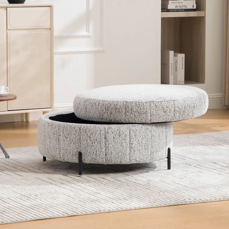 Streamdale Furniture Round Upholstered Storage Ottoman with Reversible Lid