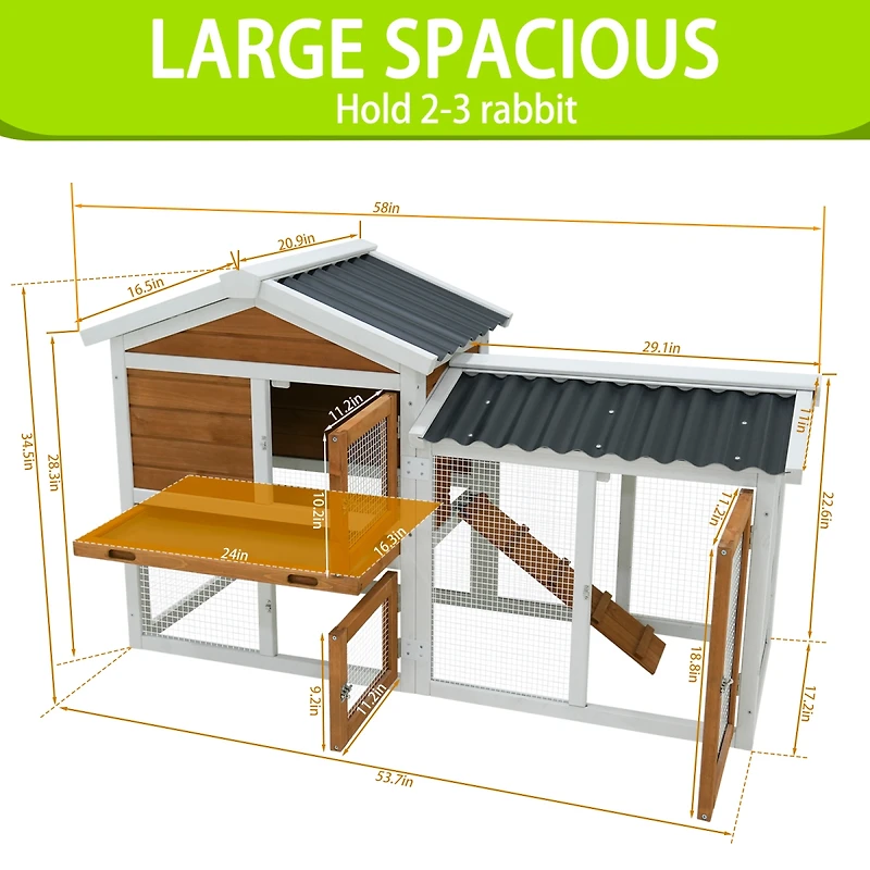 Streamdale Furniture Waterproof Wooden Bunny Hutch with Stairs and Cleaning Tray