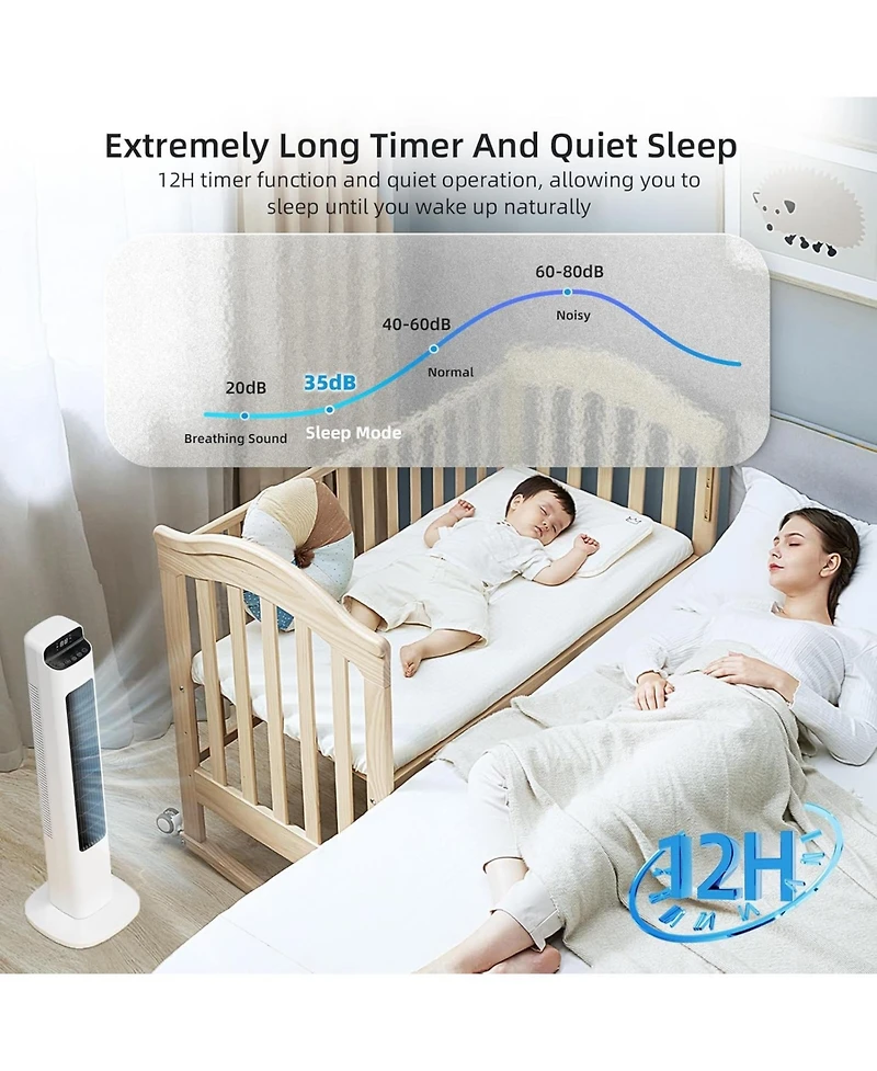 Cowsar Bladeless Tower Fan with Remote, 5 Speeds, White